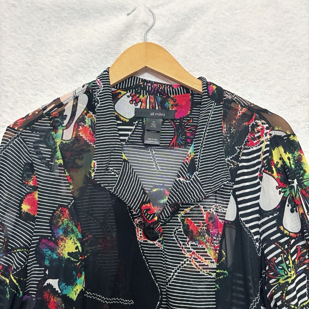 Ali Miles Black Mesh Sheer Top Sz XL Whimsigoth Indie Grunge Abstract Artsy Y2K - Picture 3 of 8